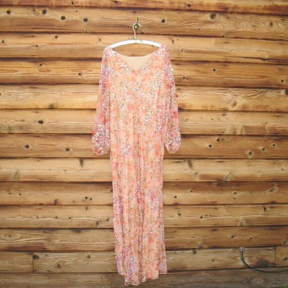 Mac Duggal 93547 Womens FLORAL PRINT SEQUINED PUFF SLEEVE GOWN - Picture 10 of 14